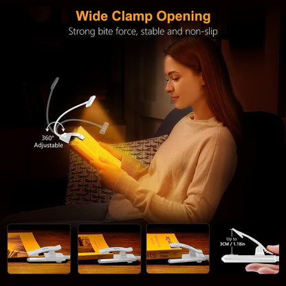 19 LED Book Light, Reading Light Book Lamp for Reading at Night with Memory Function, 3 Eye-Protecting Modes -Stepless Dimming, Long Battery Life, 360° Flexible Lamp for Bed,Tablet- White