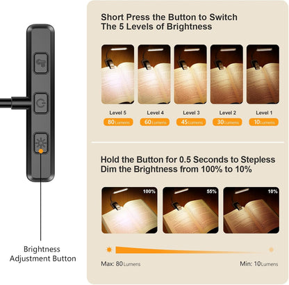 19 LED Book Light, Reading Light Book Lamp for Reading at Night with Memory Function, 3 Eye-Protecting Modes -Stepless Dimming, Long Battery Life, 360° Flexible Lamp for Bed,Tablet