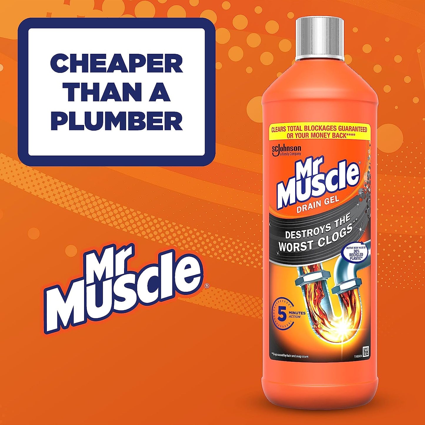 Drain Unblocker, Sink & Drain Cleaner, Fast Acting Heavy Duty Gel Formula, Dissolves Clogs, Works 3X Better than Bleach, Safe for All Pipes, 1L