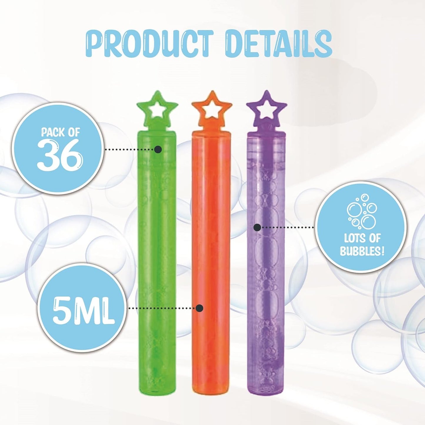 36-Pack Bubble Tubes Party Bag Fillers - Fun and Colorful Toy Bubble Tubes for Kids - Ideal Wedding Favors, Party Favors, Loot Bag and Stocking Fillers