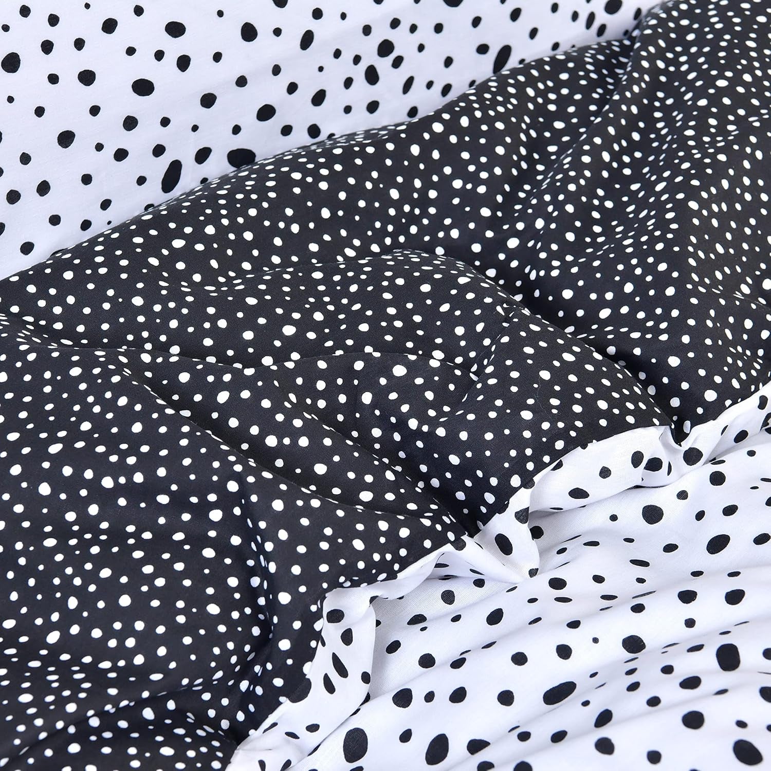 Polka Dots Reversible Black White Mono Duvet Cover Quilt Pillow Cases Bedding Set Soft Easy Care - Double (200Cm X 200Cm)