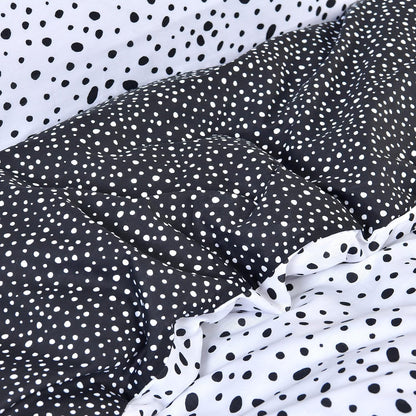 Polka Dots Reversible Black White Mono Duvet Cover Quilt Pillow Cases Bedding Set Soft Easy Care - Double (200Cm X 200Cm)