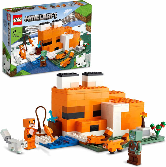 21178 Minecraft the Fox Lodge House, Animal Toys, Birthday Gifts for Kids, Boys and Girls Age 8 plus Years Old, with Drowned Zombie Figure