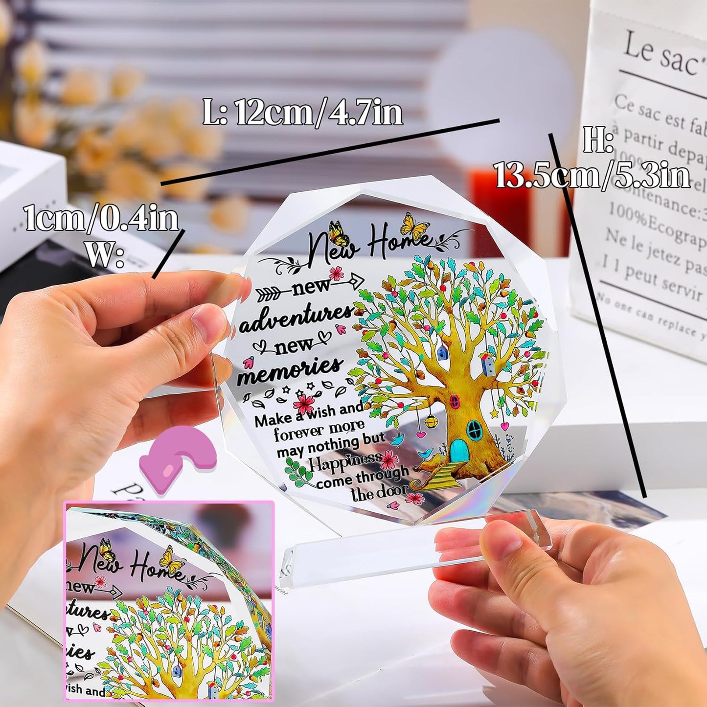 5.3" Crystal Housewarming Gifts Plaque for Couples Sweet New Home Ideas for Friends Glass House Warming Ornament Keepsake for Daughter Newlyweds Christmas New Year Decor