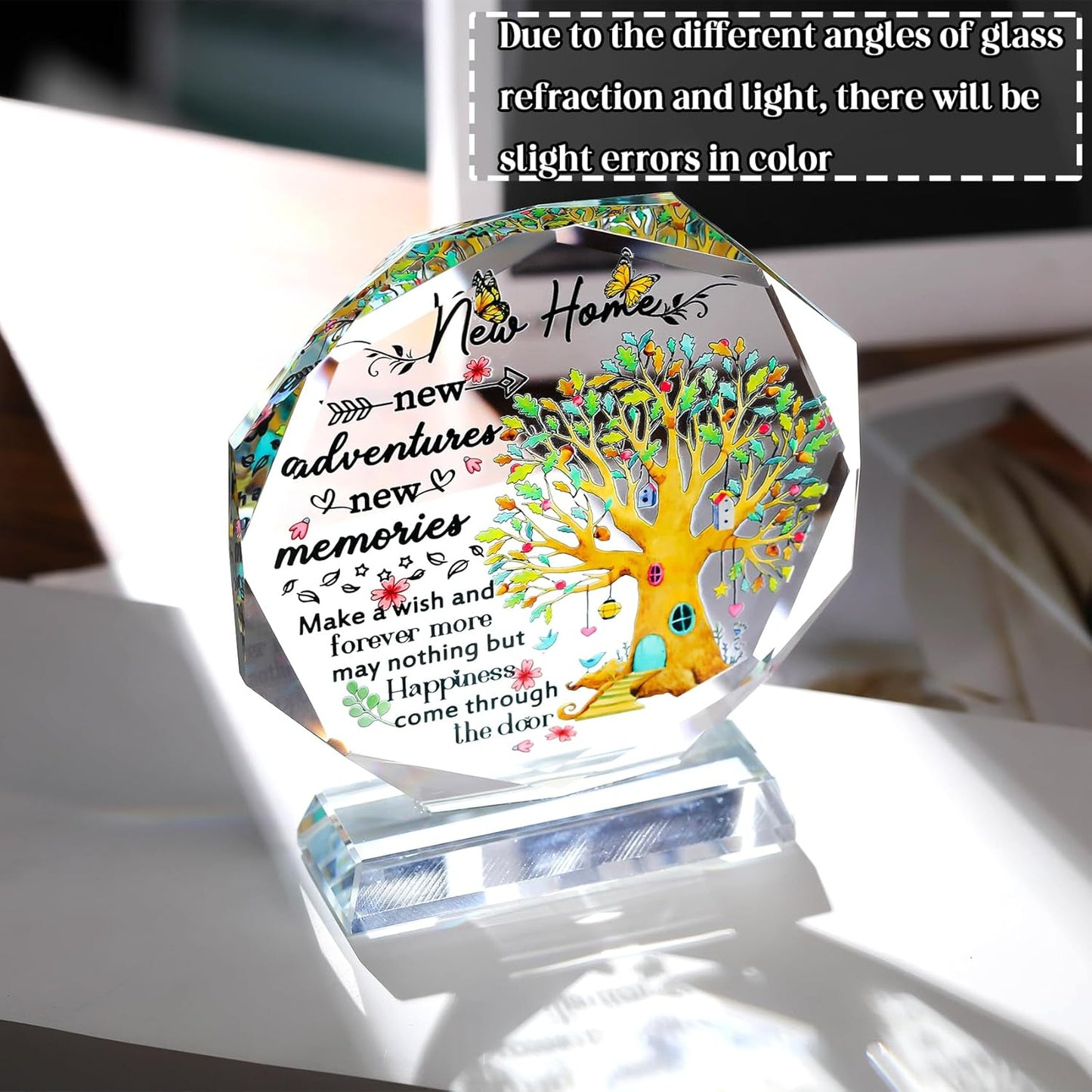 5.3" Crystal Housewarming Gifts Plaque for Couples Sweet New Home Ideas for Friends Glass House Warming Ornament Keepsake for Daughter Newlyweds Christmas New Year Decor