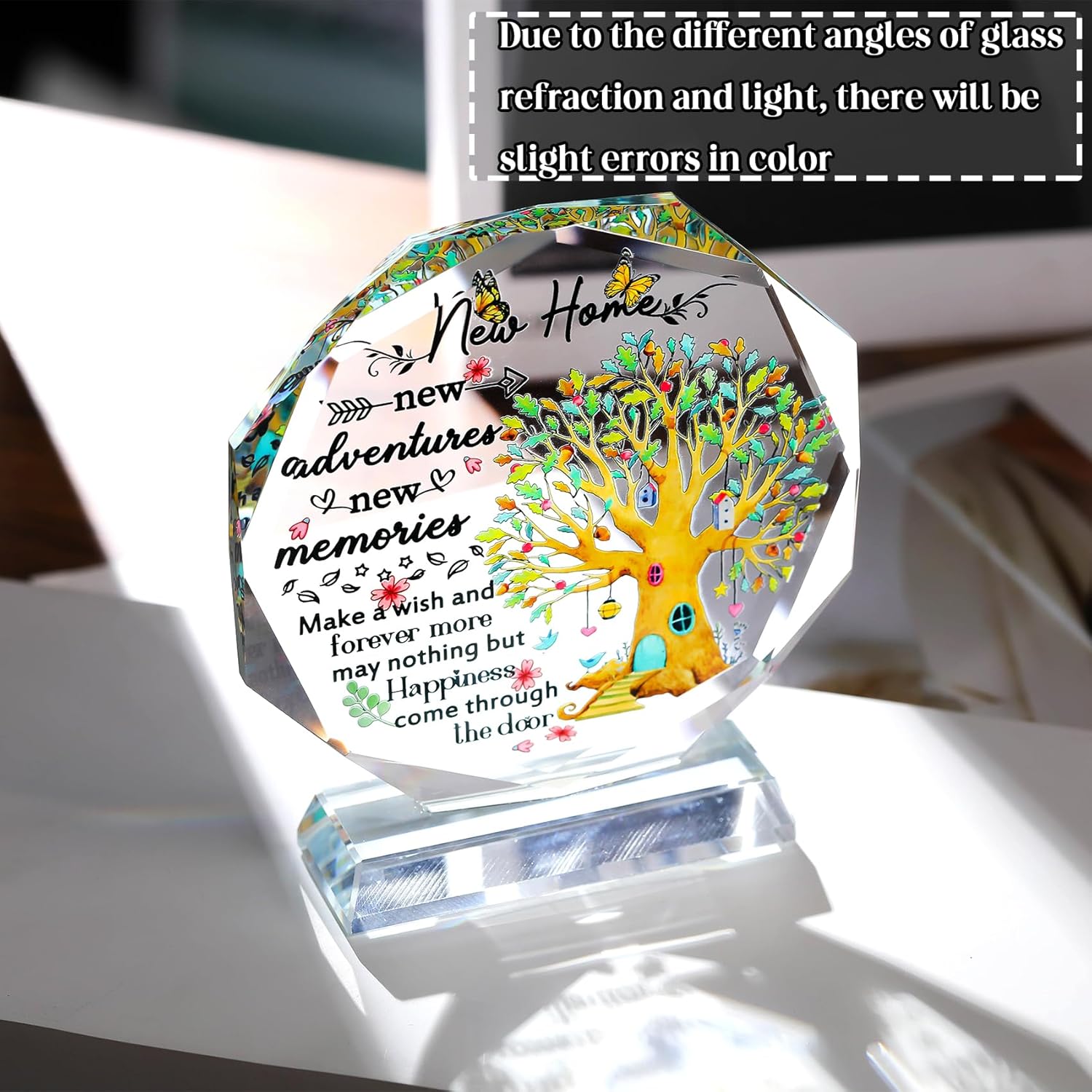 5.3" Crystal Housewarming Gifts Plaque for Couples Sweet New Home Ideas for Friends Glass House Warming Ornament Keepsake for Daughter Newlyweds Christmas New Year Decor