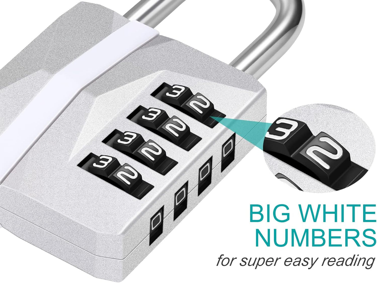 Locker Padlocks with Code, 4 Digit Combination Padlock for Gym Locker, [2023 Locker Trend] School Locks, Heavy Duty Outdoor Padlock Weatherproof for Gate, Fence, Shed, Garage (Silver, 1 Pack)