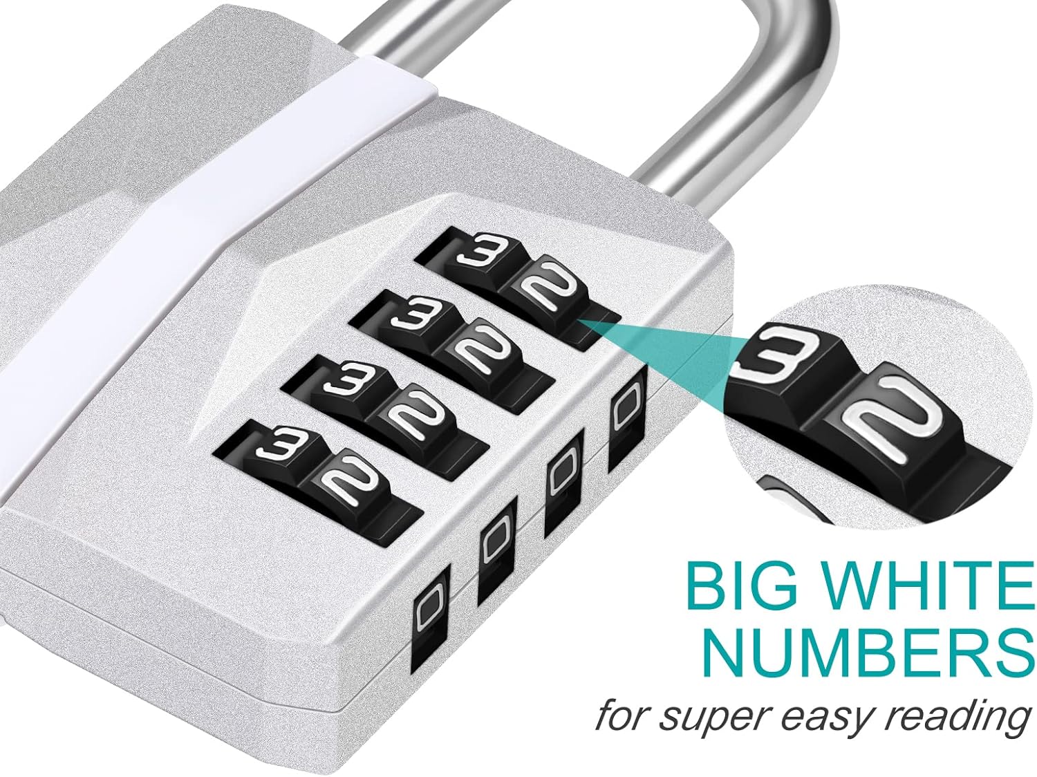 Locker Padlocks with Code, 4 Digit Combination Padlock for Gym Locker, [2023 Locker Trend] School Locks, Heavy Duty Outdoor Padlock Weatherproof for Gate, Fence, Shed, Garage (Silver, 1 Pack)