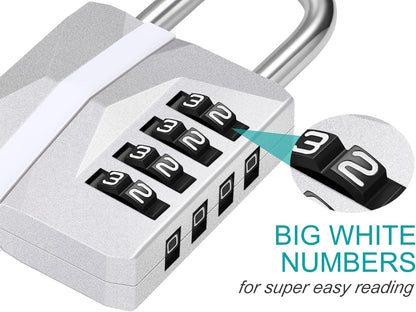 Locker Padlocks with Code, 4 Digit Combination Padlock for Gym Locker, [2023 Locker Trend] School Locks, Heavy Duty Outdoor Padlock Weatherproof for Gate, Fence, Shed, Garage (Silver, 1 Pack)