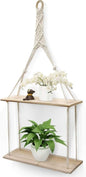 2 Tier Hanging Floating Macrame Rope Shelf Wooden Storage Kitchen Wall Boho Decor Gift (HANGING SHELF 30X10X72 Cm)