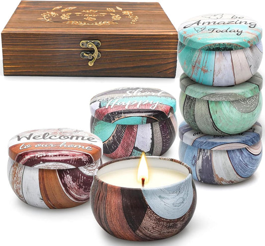 Natural Soy Wax Candle 6 Pack,Wood Candle Box,Womens Gift Sets,Scented Candles Gift Box,Candle Sets for Women Gifts,House Warming Gifts New Home,Candle Gift Set,Candles Gifts for Women
