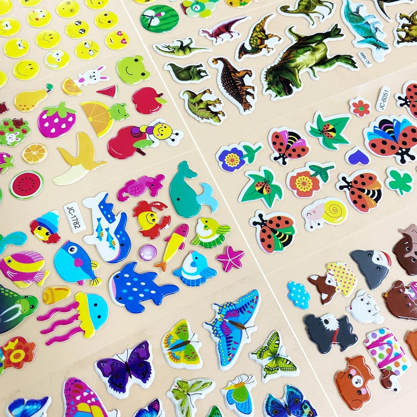 50 Sheets Puffy Stickers for Kids, 1000+ Children 3D Stickers Party Bag Filler for Party Rewarding Gifts Scrapbooking Including Animals Letter Fish Dinosaurs Numbers Fruits Trucks Airplane