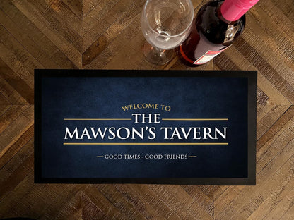 Personalised Bar Runner Mat - Any Name Bar - Navy Blue Grunge Bar Runner - Beer Accessories Gift, Home Bar