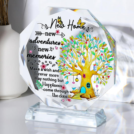 5.3" Crystal Housewarming Gifts Plaque for Couples Sweet New Home Ideas for Friends Glass House Warming Ornament Keepsake for Daughter Newlyweds Christmas New Year Decor