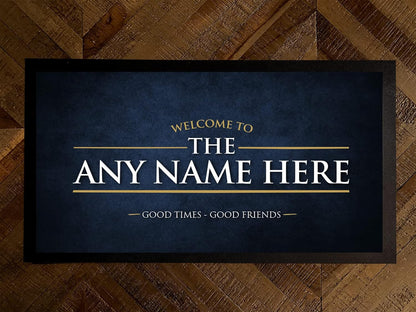 Personalised Bar Runner Mat - Any Name Bar - Navy Blue Grunge Bar Runner - Beer Accessories Gift, Home Bar