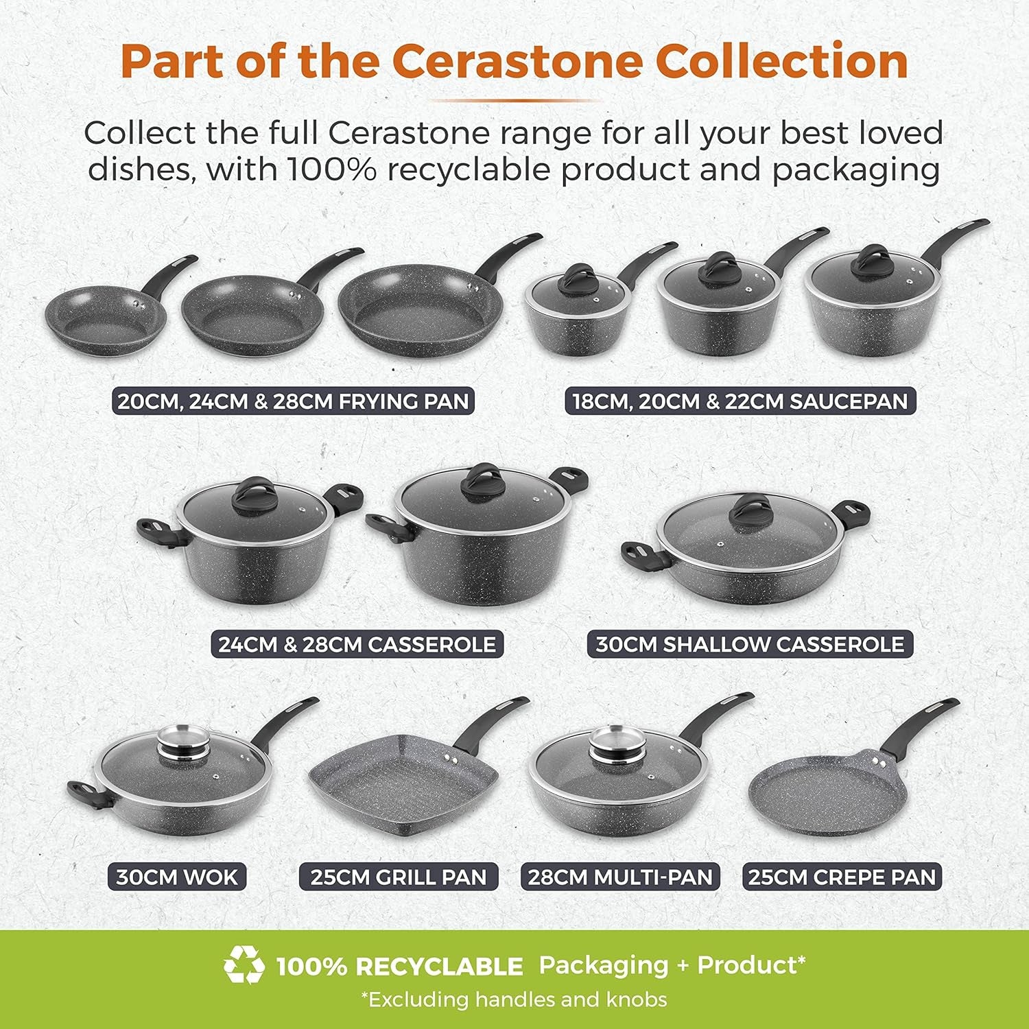 Cerastone T81232 Forged Frying Pan with Non-Stick Coating and Soft Touch Handles, 24 Cm, Graphite