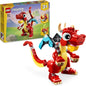 Creator 3In1 Red Dragon Toy to Fish Figure to Phoenix Bird Model, Animal Figures Set, Gifts for 6 plus Year Old Boys, Girls and Kids 31145