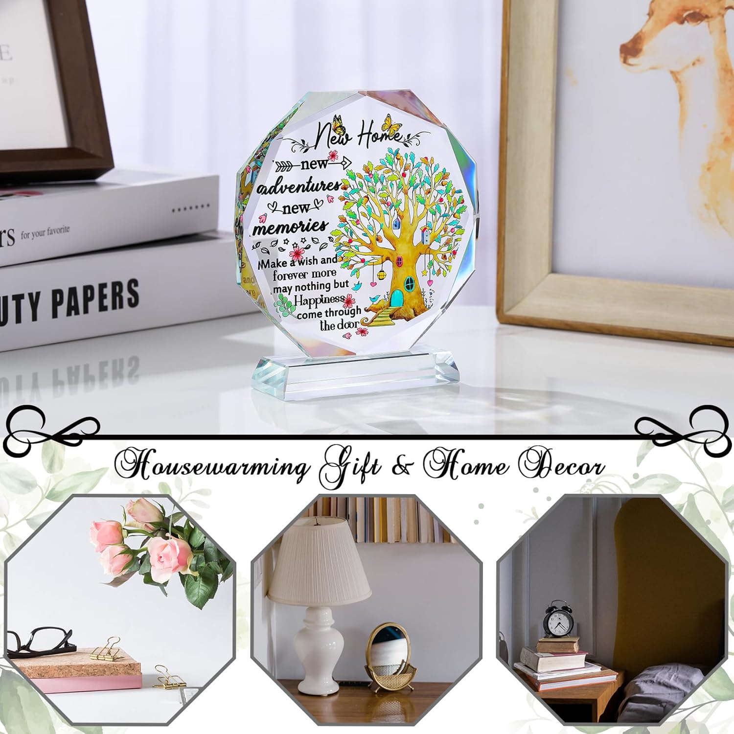 5.3" Crystal Housewarming Gifts Plaque for Couples Sweet New Home Ideas for Friends Glass House Warming Ornament Keepsake for Daughter Newlyweds Christmas New Year Decor