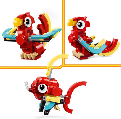 Creator 3In1 Red Dragon Toy to Fish Figure to Phoenix Bird Model, Animal Figures Set, Gifts for 6 plus Year Old Boys, Girls and Kids 31145