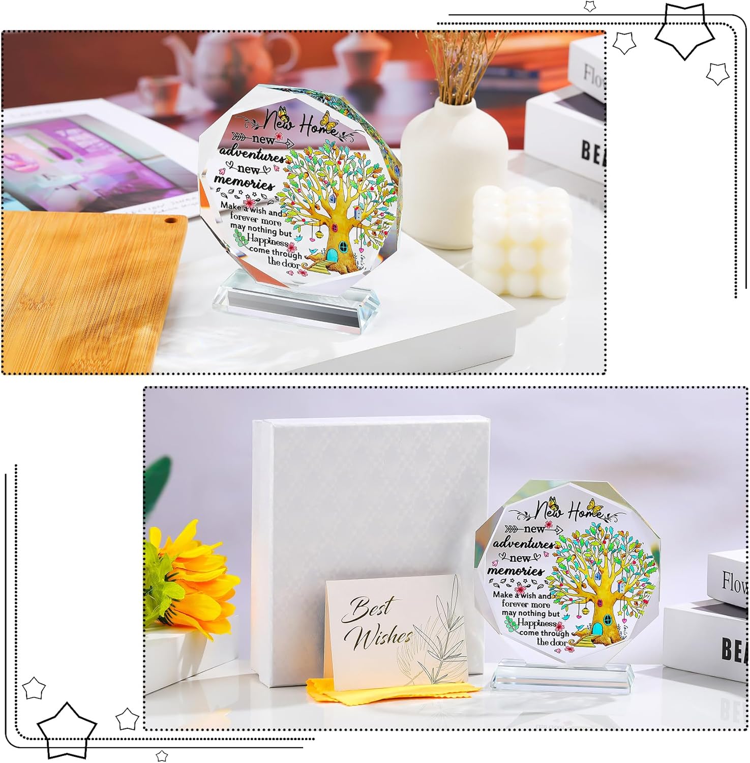5.3" Crystal Housewarming Gifts Plaque for Couples Sweet New Home Ideas for Friends Glass House Warming Ornament Keepsake for Daughter Newlyweds Christmas New Year Decor
