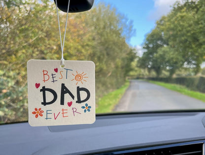 Square Air Freshener with Best Dad Ever Message - Unique, Fun Birthday Gift for Him - Car and Home - Made in UK (1)
