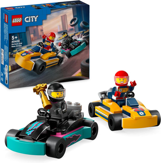 City Go-Karts and Race Drivers, Racing Vehicle Toy Playset for 5 plus Year Old Boys, Girls and Fans of Race Car Toys with 2 Driver Minifigures, Small Gift for Preschool Kids 400