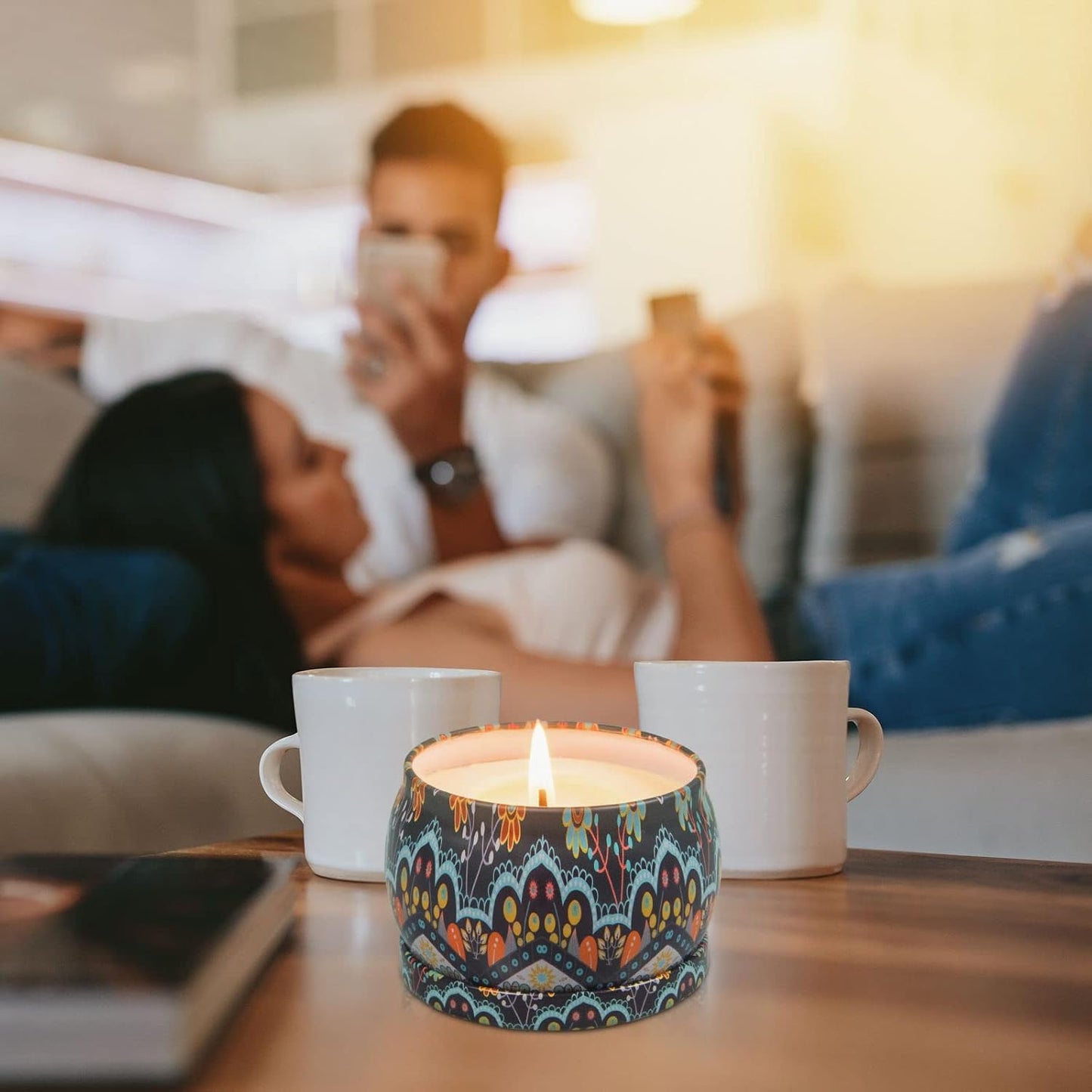 Scented Candles Home Gift Set: Aromatherapy Candle 4 Cans Made of 100% Natural Soy Wax 4.4 Oz for Birthday Gifts for Women Stress Relief Christmas Vanilla Rose Orange Lemon