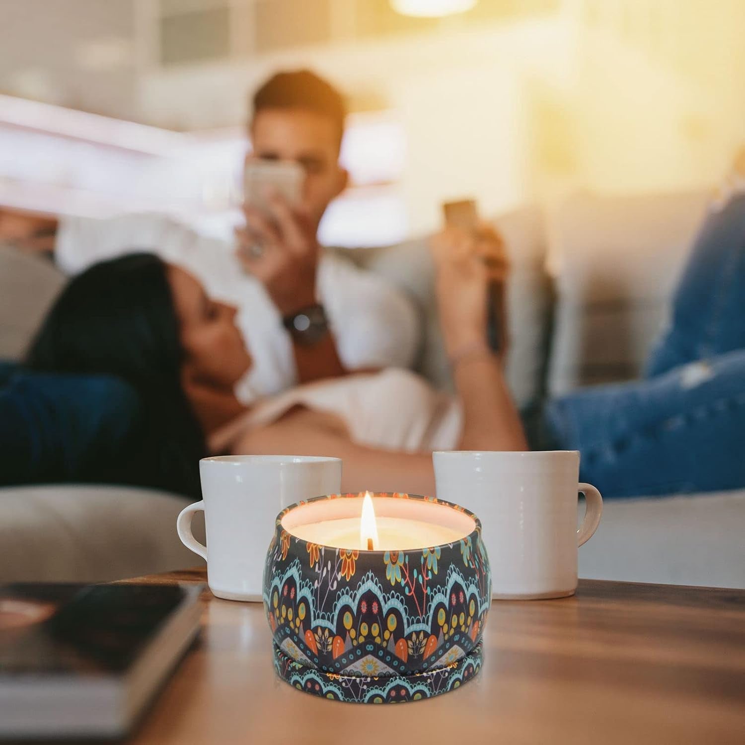 Scented Candles Home Gift Set: Aromatherapy Candle 4 Cans Made of 100% Natural Soy Wax 4.4 Oz for Birthday Gifts for Women Stress Relief Christmas Vanilla Rose Orange Lemon