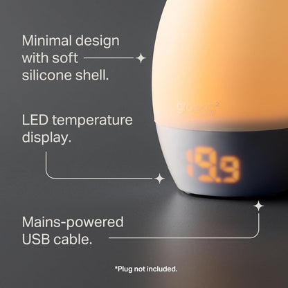 Groegg2 Digital Colour-Changing Nursery Thermometer and Nightlight, Usb-Powered, Digital Temperature Display
