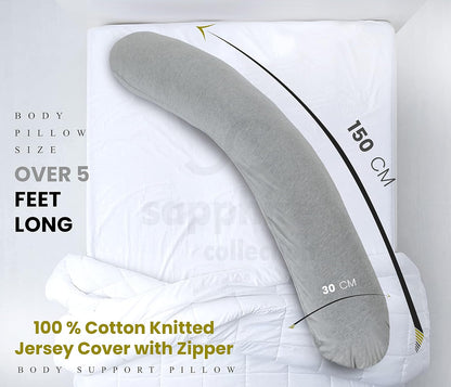 Orthopedic Body Sleep Pillow and Cover Hollowfiber Filling for Maternity Pregnancy Nursing Side Sleeper Support Includes Free Grey Cover