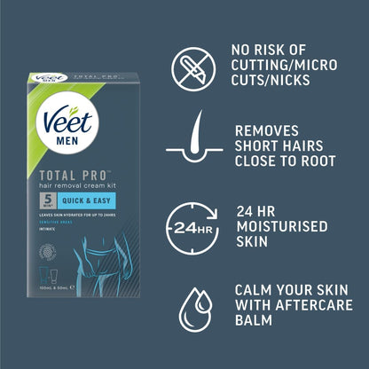 Men Intimate Hair Removal Kit, Mens Hair Removal Cream 100Ml, after Shave Balm 50Ml, 1 Spatula, Hair Removal Cream for Genitals, Pubic Hair Removal, Intimate Hair Removal