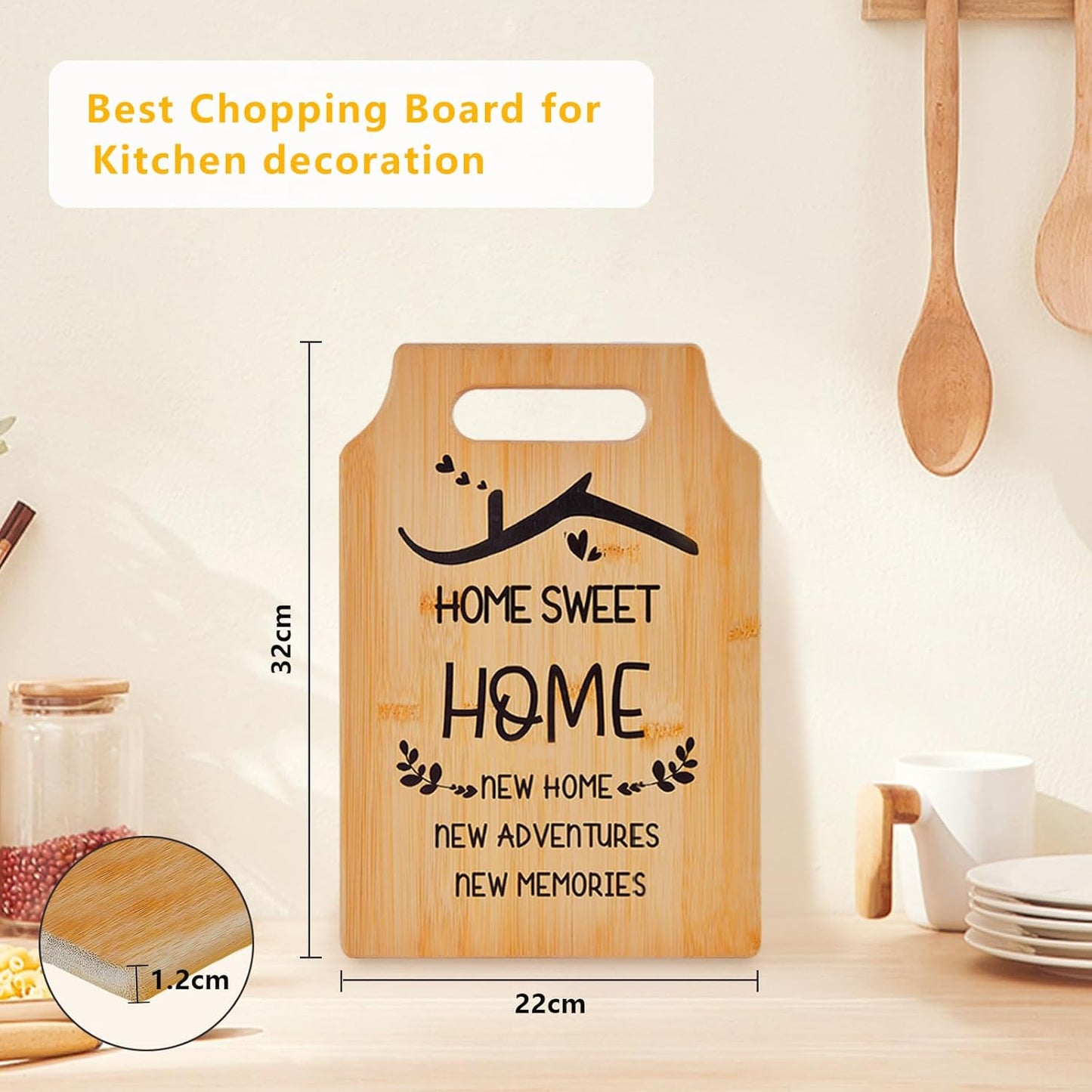 New Home Gifts, Bamboo Chopping Board Decoration House Warming Gifts for Best Friend Couple Family, Ideas Kitchen Housewarming Gifts for New House(32X22X1.2Cm)