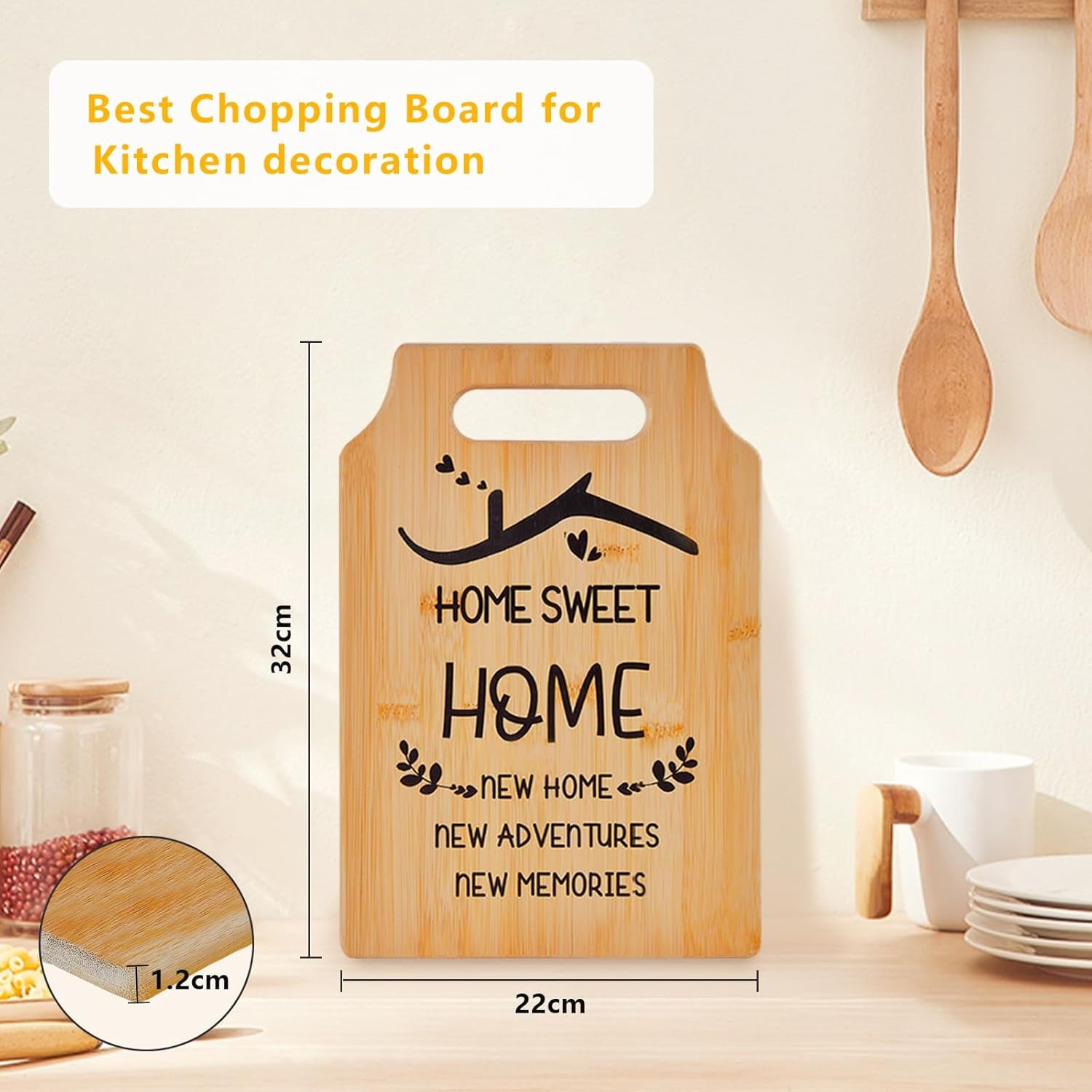 New Home Gifts, Bamboo Chopping Board Decoration House Warming Gifts for Best Friend Couple Family, Ideas Kitchen Housewarming Gifts for New House(32X22X1.2Cm)
