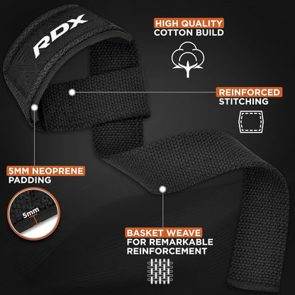 Weight Lifting Straps Deadlifting Powerlifting, 5MM Neoprene Wrist Support, anti Slip 60CM Hand Bar Grip, Heavy Duty Bodybuilding Weightlifting Workout, Soft Cotton, Strength Training Gym Fitness