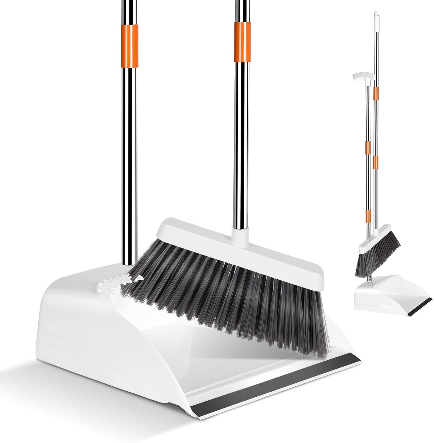 Broom and Dustpan - Long Handled Dustpan and Brush Set, 130 Cm Long Handle Sweeping Broom Indoor, Dust Pan and Brush Combo for Home Lobby Kitchen Office Floor Cleaning