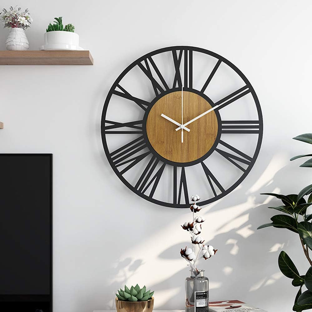 Large Wall Clocks,Silent,Non Ticking,Battery Operated Rustic round Modern Big Wood Wall Clock for Living Room, Bedroom,Kitchen,Farmhouse,Office,Home Decor-16In(40Cm, Black,Roman Numeral)