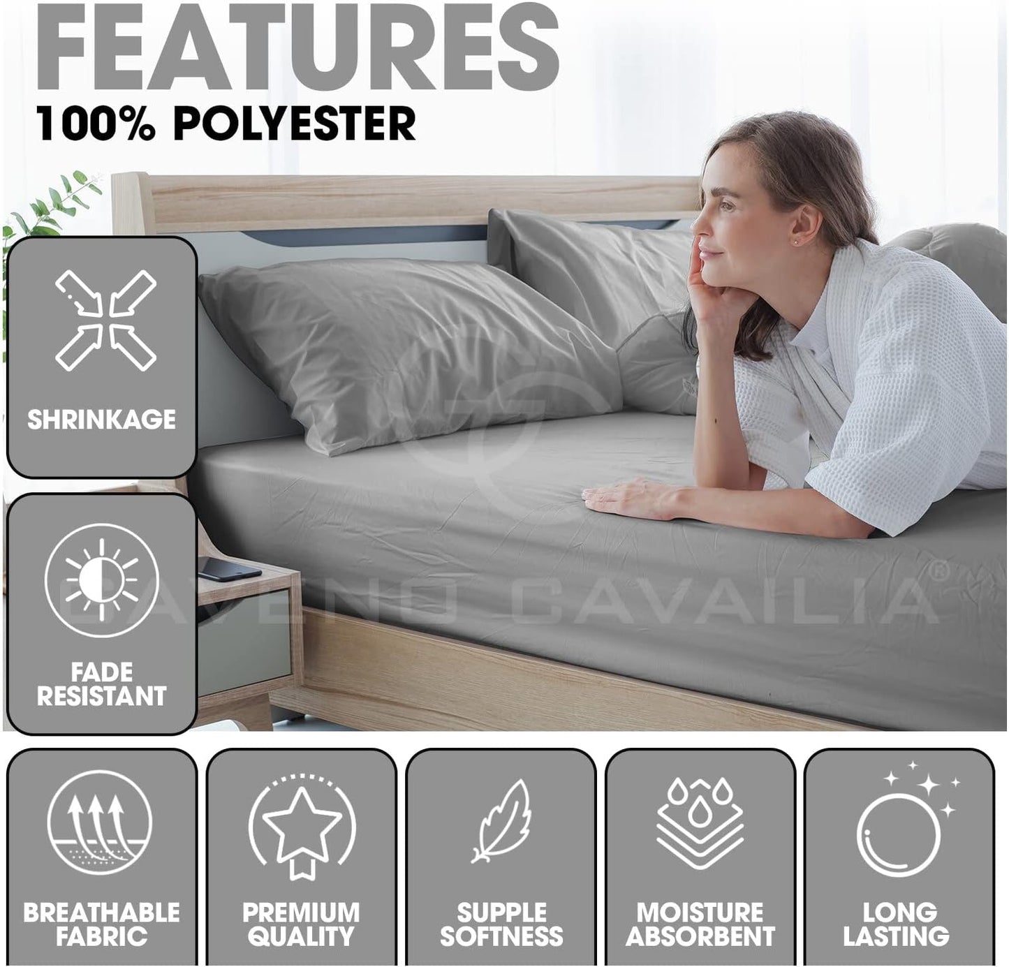 Microfiber Pillow Cases 2 Pack - Plain Dyed Housewife Pillowcases - Grey - (74X48 Cm)