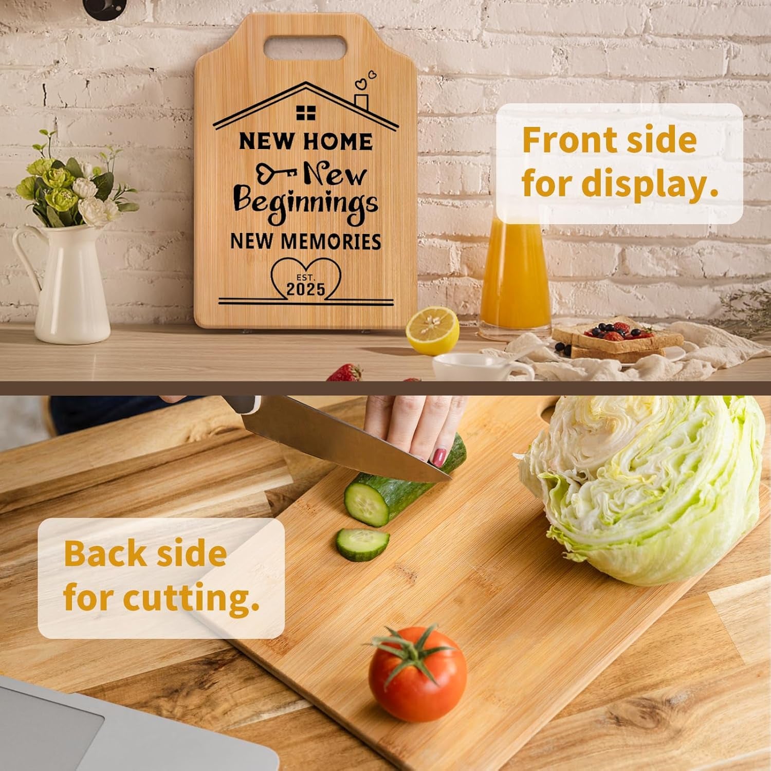 New Home Gifts, House Warming Gifts New Home, Creative Bamboo Cutting Board Housewarming Gifts, New Home Gifts for Couple, Friends, Unique Housewarming Gift Ideas