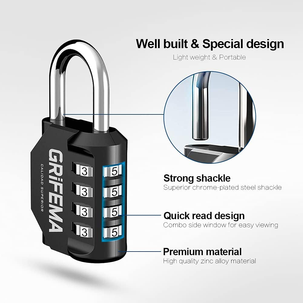 Combination Padlocks with 4 Digit Code, Locker Padlock Outdoor Heavy Duty Weatherproof for School Gym Locker Cabinet, Garage, Gate, Shed GA1001-1 (1 PACK), Black