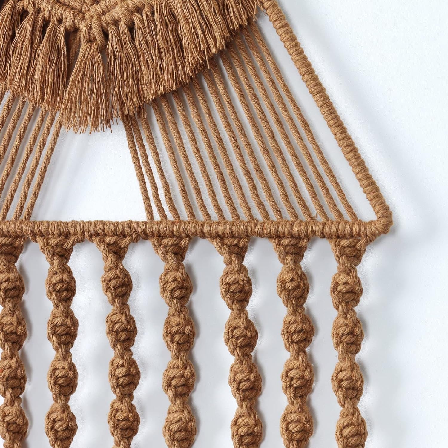 Macrame Wall Hanging Handwoven Dream Catcher Triangle Tassel Tapestries Boho Backdrop Decor Geometric Art Handmade Tapestry for Wall Apartment Party Bedroom Living Room Door Decoration