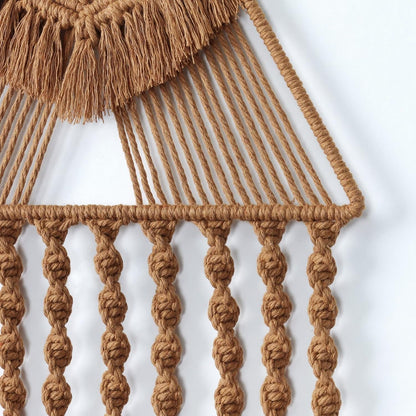 Macrame Wall Hanging Handwoven Dream Catcher Triangle Tassel Tapestries Boho Backdrop Decor Geometric Art Handmade Tapestry for Wall Apartment Party Bedroom Living Room Door Decoration