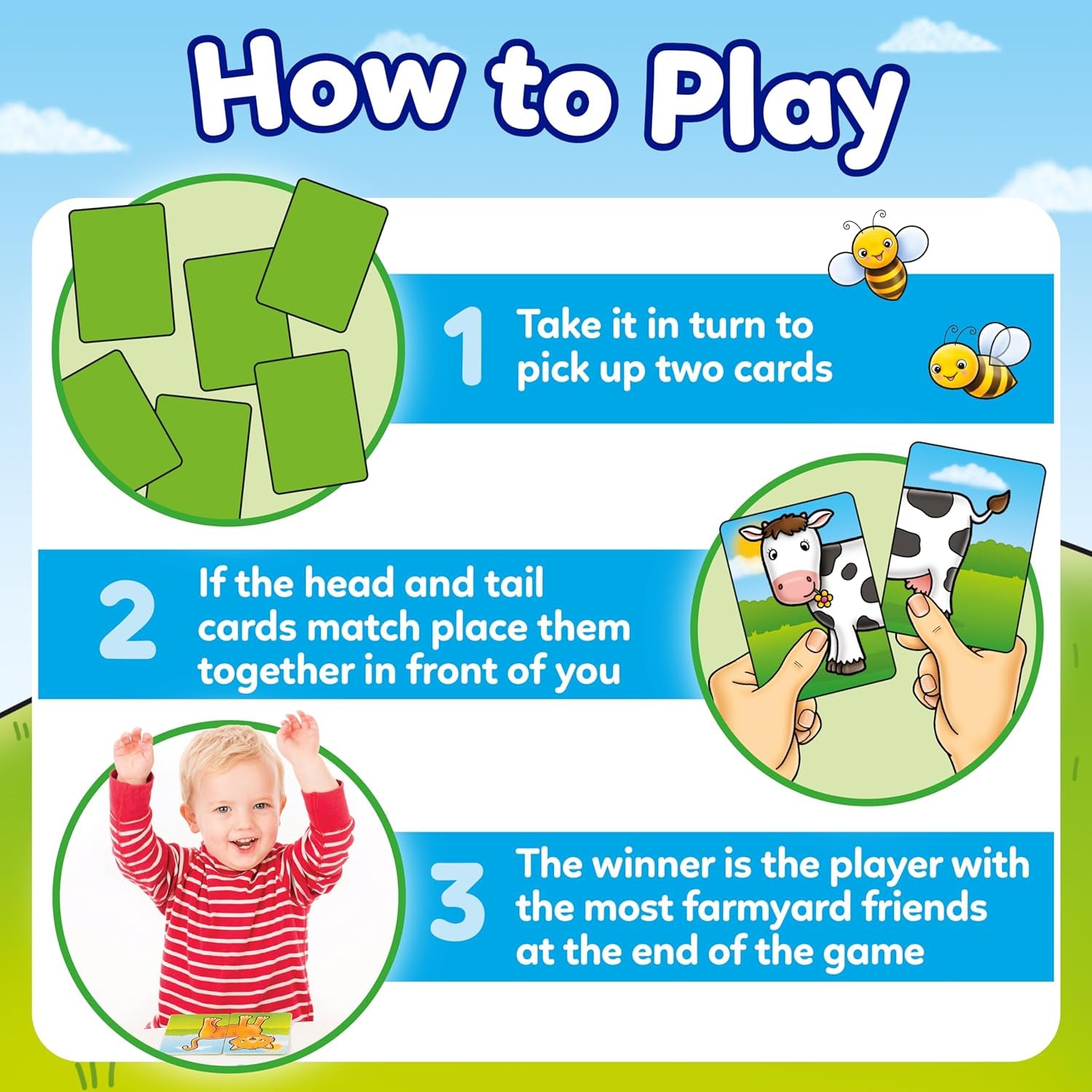 Farmyard Heads & Tails Game - Matching & Pairing Memory Game - Educational Toddler Toys and Games for Boys and Girls 18-Month-Old+ - Early Years Animal Pairs/Snap Cards - 1-4 Players