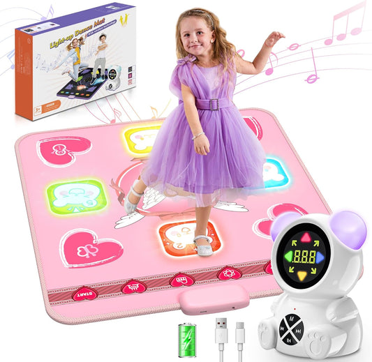 Rechargeable Dance Mat Toys for Girls, Light up Dance Pad with Wireless Bluetooth, 5 Game Modes, Adjustable Volume & LED Lights, Xmas B-Day Gifts for 3-12 Years Old Kids (Pink)