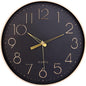Black Wall Clock 12" Silent Non Ticking Arabic Numeral Clock round Decorative Wall Clock for Living Room, Bedroom, Kitchen (Battery Not Included) Gold Numbers