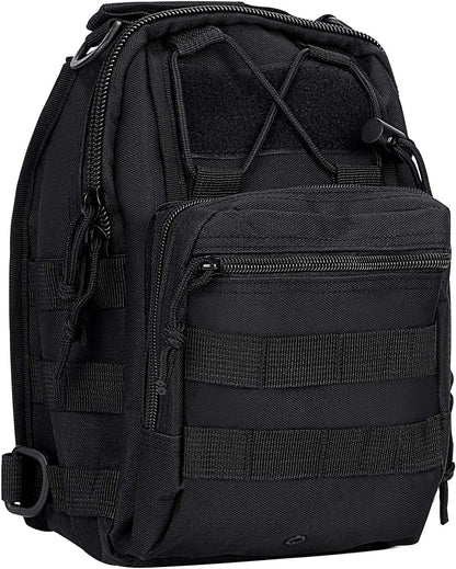 Canvas Sling Bag for Men Small MOLLE Chest Sling Backpack Mens One Strap Messenger Bag Water-Resistant Handbag Outdoor Sports Travel Crossbody Shoulder Pack Bag Daypack for Travelling Cycling Hiking