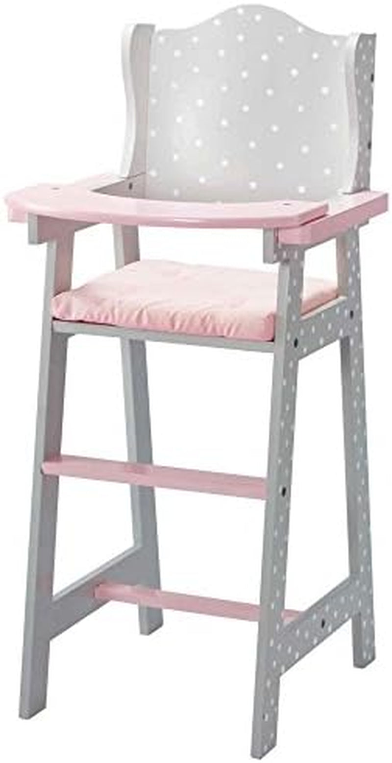 Little Princess Grey Polka Dot Wooden Baby Doll High Chair Doll Furniture Baby Doll Accessories TD-0098AG