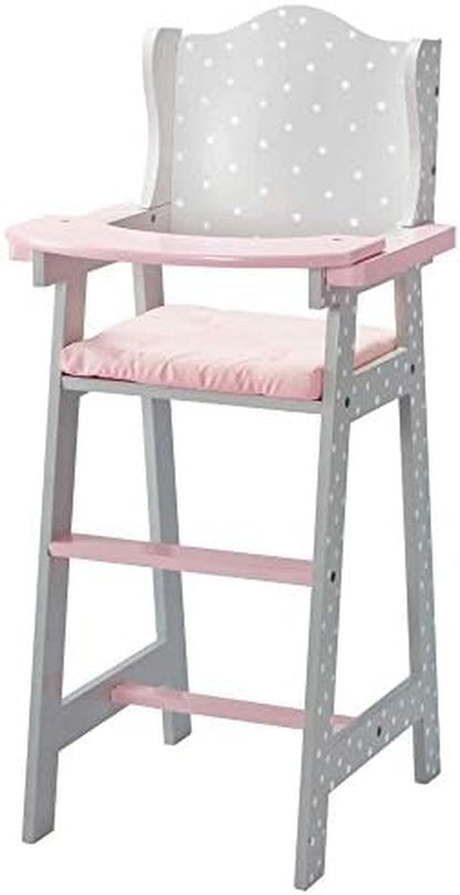 Little Princess Grey Polka Dot Wooden Baby Doll High Chair Doll Furniture Baby Doll Accessories TD-0098AG