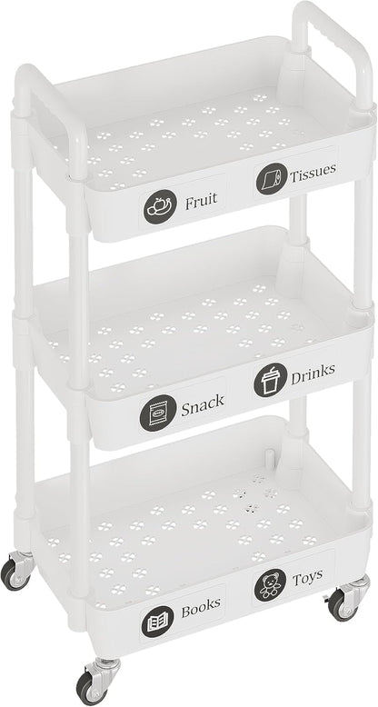 3-Tier Rolling Storage Cart with Lockable Casters, Beauty Trolly，Bathroom Trolley, Multifunctional Storage Trolley，White