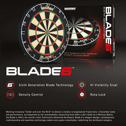 Blade 6 Dart Boards | Professional Bristle Dartboard with Official Tournament Specifications | Endorsed by the PDC