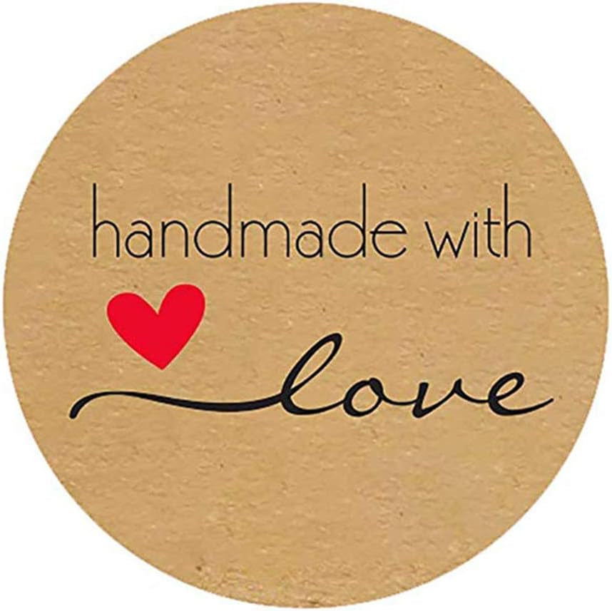 500Pcs 1 Roll Cartoon Handmade with Love round Baking Sticker Self-Adhesive Label Decor for Homemade Gifts